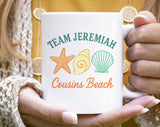 "Team Jeremiah Cousins Beach The Summer I Turned" design on a white ceramic coffee mug