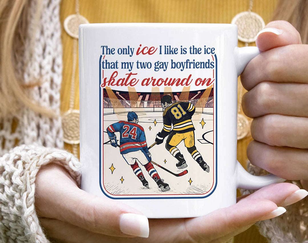 "The Only Ice I Like Heated Rivalry Inspired" design on a white ceramic coffee mug