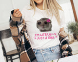 "Sad Hamster Meme I'm Literally Just A Girl" design on a white unisex t-shirt