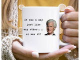 "Or Was It True Crime" design on a white ceramic coffee mug