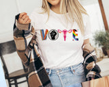 "Vote Rights Collage" design on a white unisex t-shirt