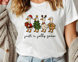 "Just A Jolly Goose Christmas" design on a white unisex t-shirt