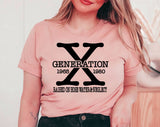 "Gen X Raised On Hose Water & Neglect" design on a peach unisex t-shirt