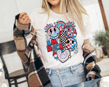 "America Disco Ball" design on a white unisex t-shirt