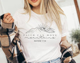 "Faith Can Move Mountains" design on a white unisex t-shirt