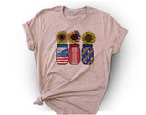 Mason Jar Sunflower 4th of July T-Shirt, Patriotic USA Graphic Tee