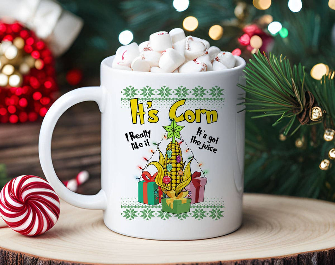 "It's Corn Meme" Christmas design on a white coffee mug