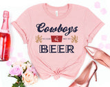 "Cowboys And Beer Country Music" design on a peach unisex t-shirt