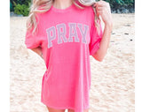 "Pray Pink" design on a pink watermelon Comfort Colors t-shirt