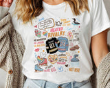 "Heated Rivalry Collage" design on a white unisex t-shirt