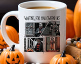 "Waiting For Halloween Like" Halloween design on a white coffee mug