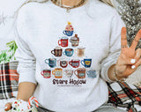 "Stars Hollow Christmas Tree" design on an ash gray unisex crewneck sweatshirt