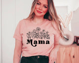 "Mama Wildflowers" design on a peach unisex t-shirt