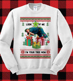"Raygun Look At Me" design on an ash gray unisex crewneck sweatshirt