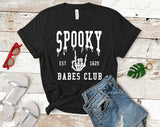 "Spooky Babes Club" design on a black unisex t-shirt