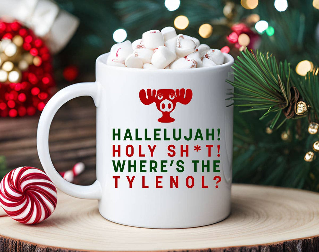 "Hallelujah Christmas Vacation" Christmas design on a white coffee mug