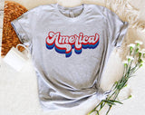 "America Retro USA" design on a heather gray unisex t-shirt