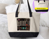 "Scream VHS" design on a natural canvas zippered tote bag