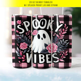 Spooky Vibes Ghost Halloween 20oz Skinny Tumbler with Lid & Straw