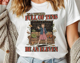 "Stranger Things In A World Full Of Tens" design on a white unisex t-shirt