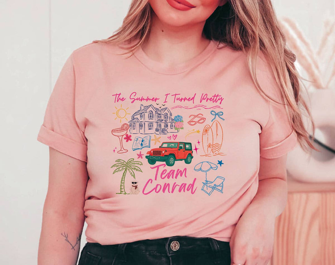 "Team Conrad" design on a peach unisex t-shirt
