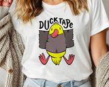 "Duck Tape" design on a white unisex t-shirt