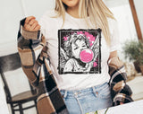 "Cupid Bubblegum Stamp" design on a white unisex t-shirt