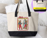 "Bitch You Stress Me Out" design on a natural canvas zippered tote bag
