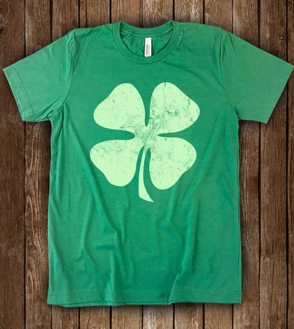 Four leaf clover design on a green unisex t-shirt