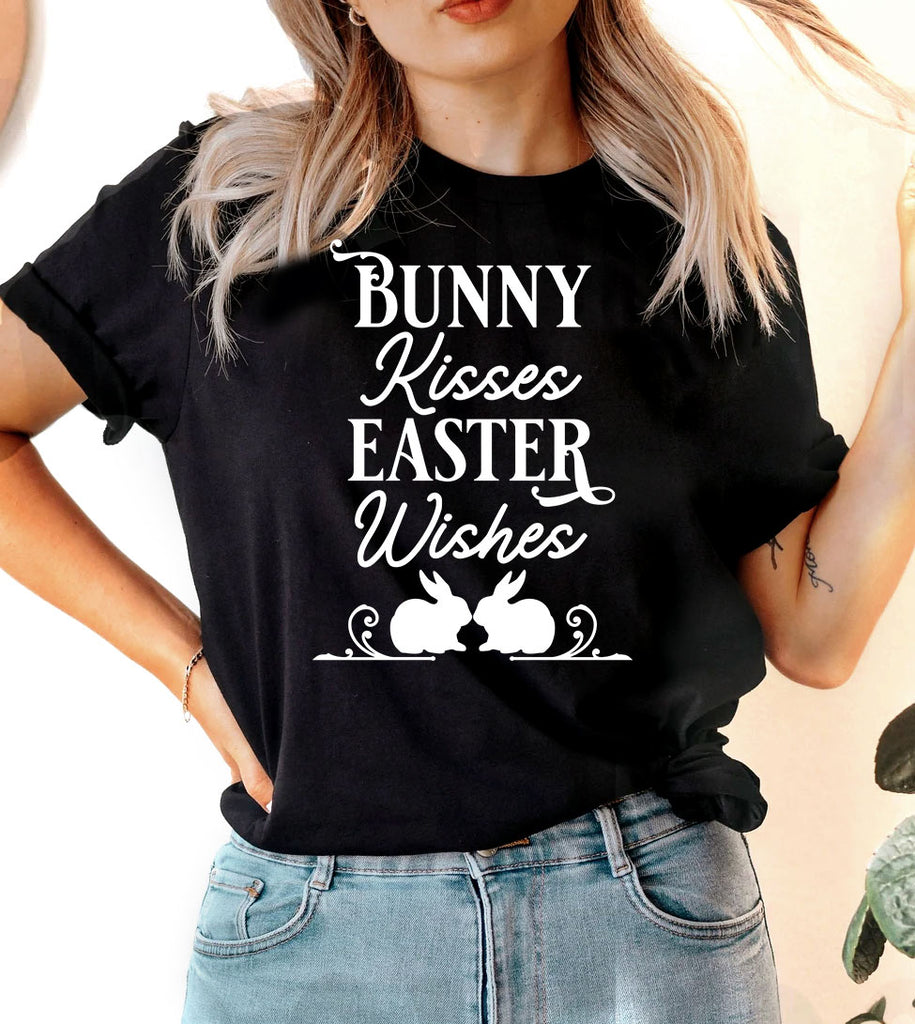 Bunny Kisses Easter Wishes - Easter Bunny Cute Religious God Jesus T-Shirt