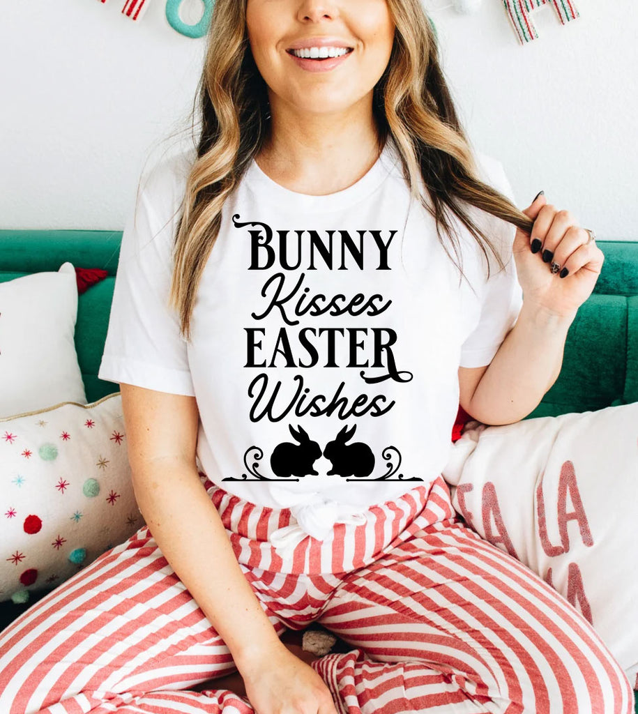 Bunny Kisses Easter Wishes - Easter Bunny Cute Religious God Jesus T-Shirt