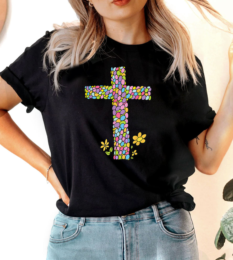 Easter Cross - Easter Eggs Cute Religious God Jesus Cross T-Shirt