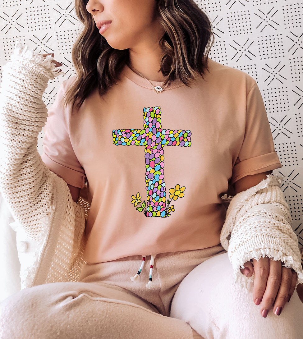 Easter Cross - Easter Eggs Cute Religious God Jesus Cross T-Shirt