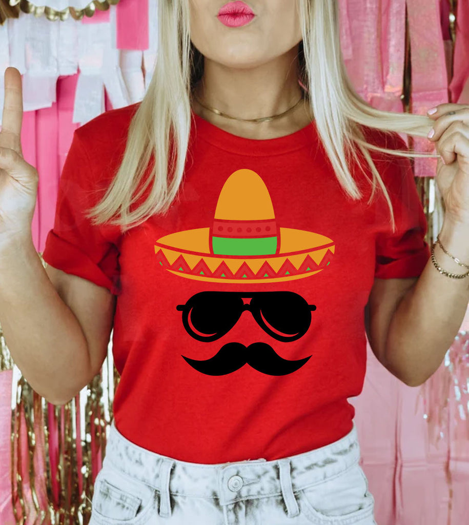 Hat Shades Mustache - Cinco De Mayo Funny Sombrero Drinks Party Celebration T-Shirt