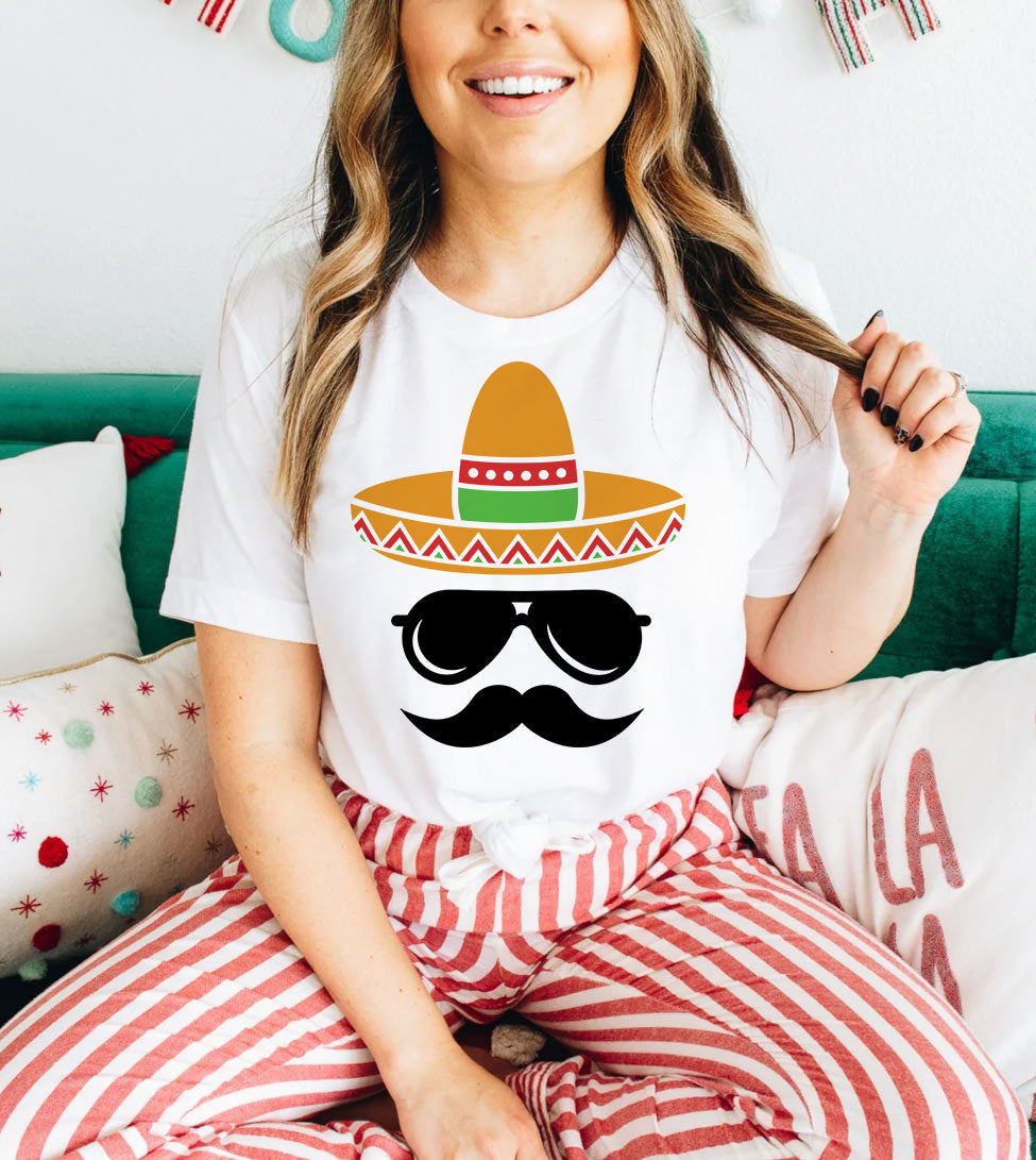 Hat Shades Mustache - Cinco De Mayo Funny Sombrero Drinks Party Celebration T-Shirt