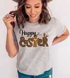 Happy Easter Colorful - Easter Cute Religious God Jesus Leopard Print Glitter T-Shirt