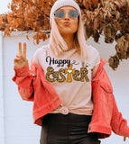 Happy Easter Colorful - Easter Cute Religious God Jesus Leopard Print Glitter T-Shirt