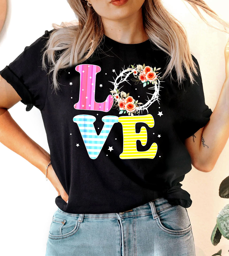 Love Easter - Easter Love Crown of Thorns Flowers Cute Religious God Jesus T-Shirt