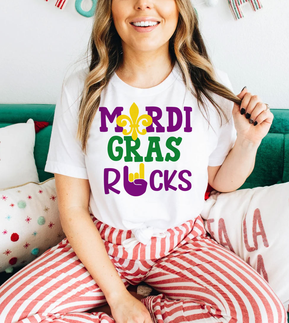 Mardi Gras Rocks - Fun Cute Party NOLA Mardi Gras T-Shirt