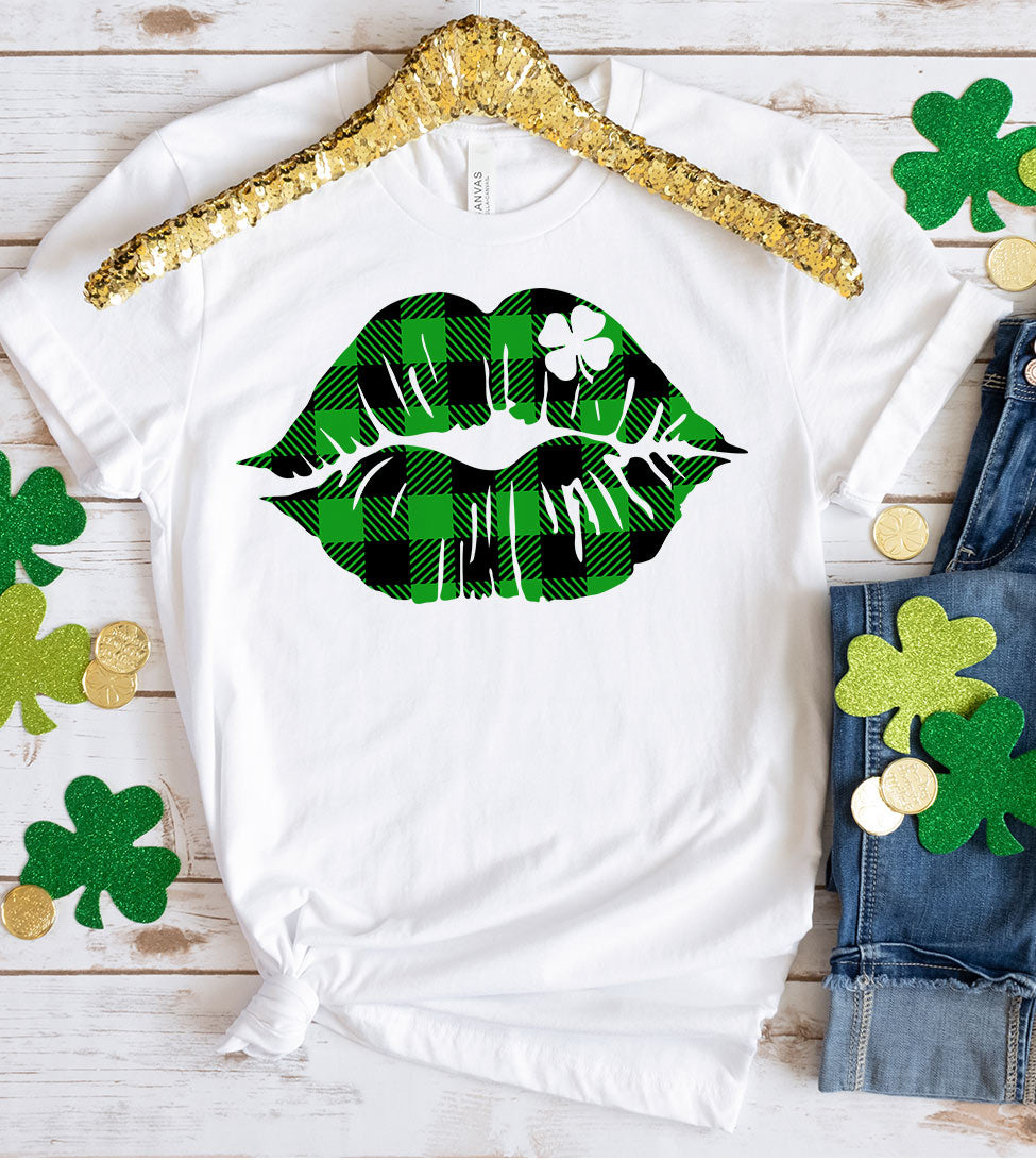 Plaid Kiss - St. Patrick's Day Shamrock Cute Fun Kiss Green Gift T-Shirt