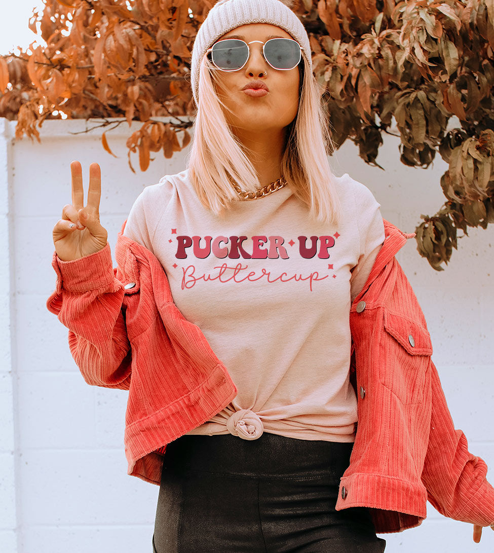 Pucker Up Buttercup - Valentine's Day Cute Sweet Kiss Love Gift T-Shirt