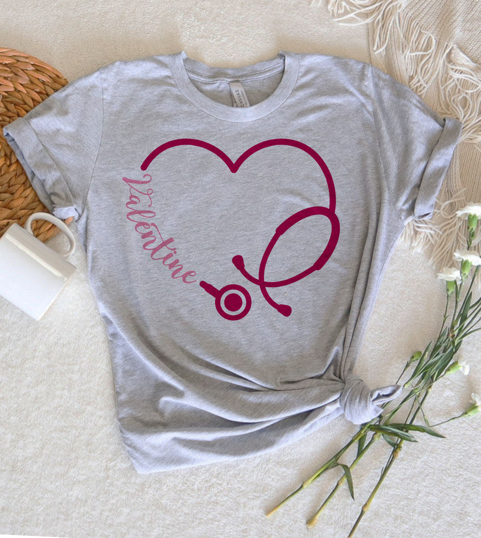 Valentine Stethoscope - Valentine's Day Nurse Cute Heart T-Shirt