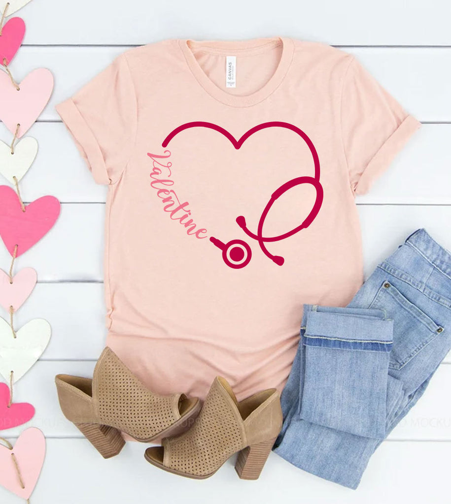 Valentine Stethoscope - Valentine's Day Nurse Cute Heart T-Shirt