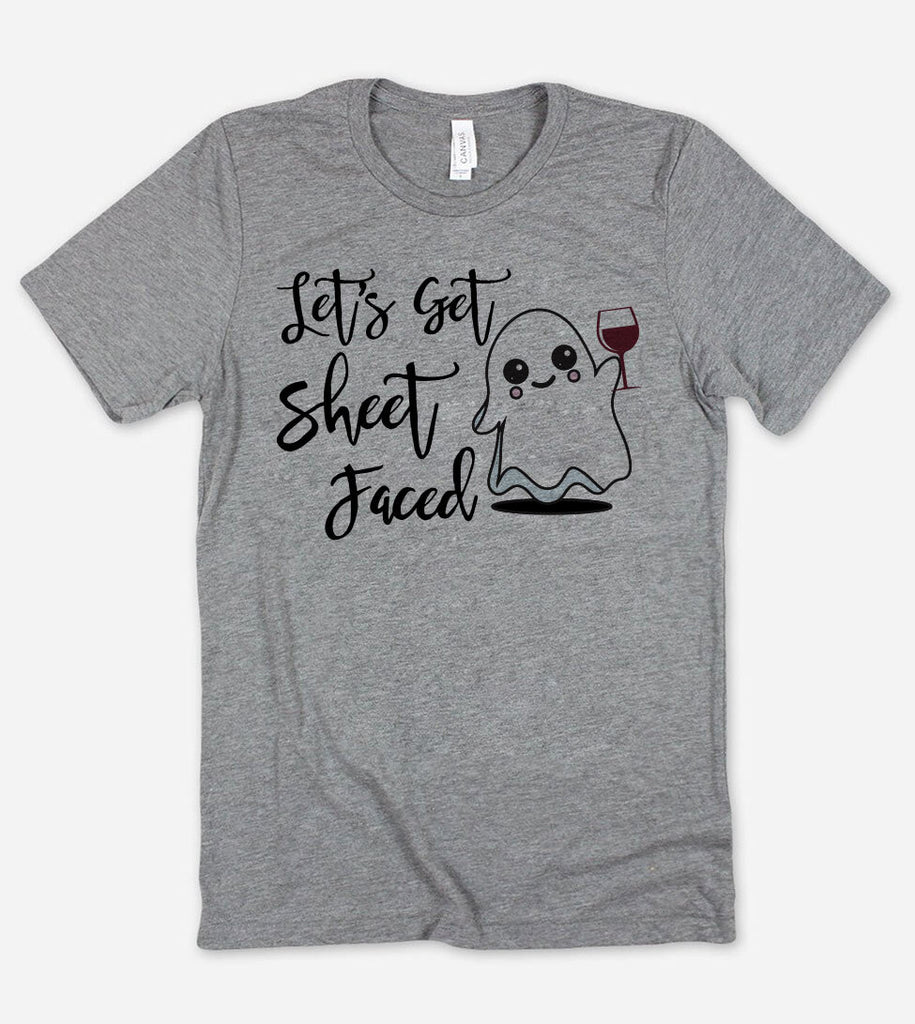 Lets Get Sheet Faced- Funny Halloween Ghost Pun T-Shirt