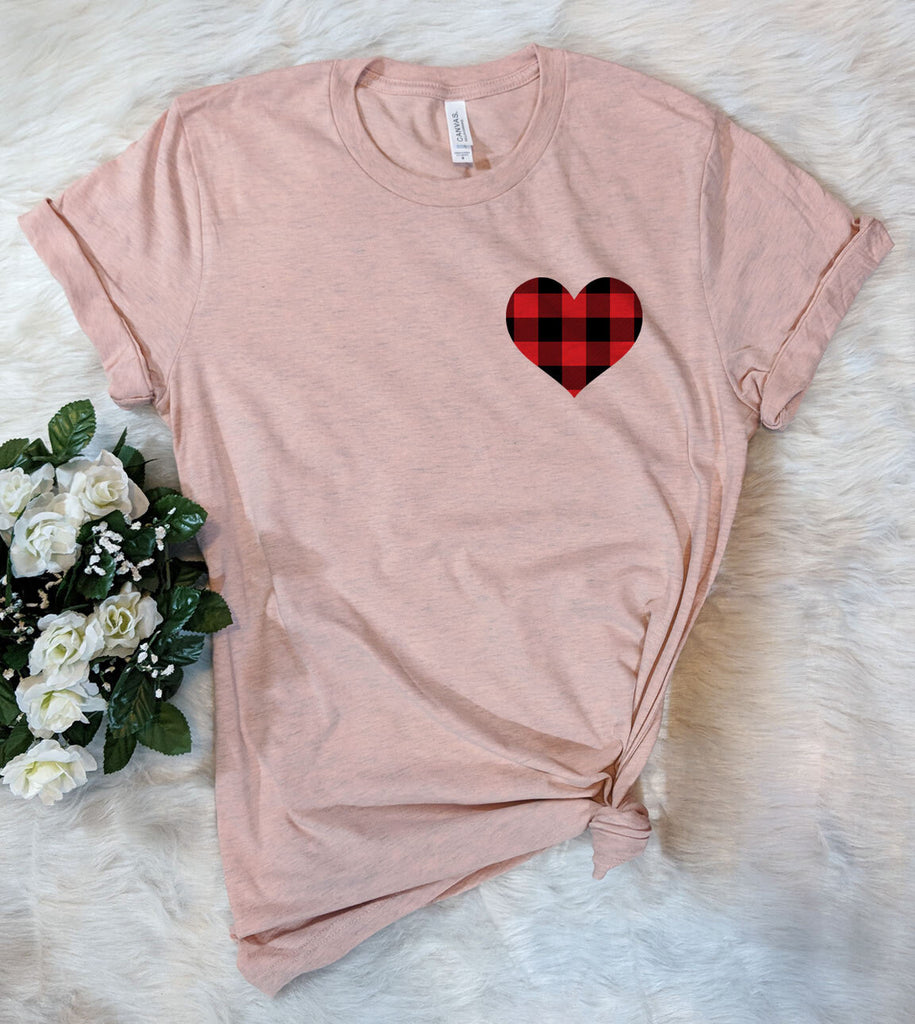 Plaid Heart Pocket - Valentine's Day T-Shirt