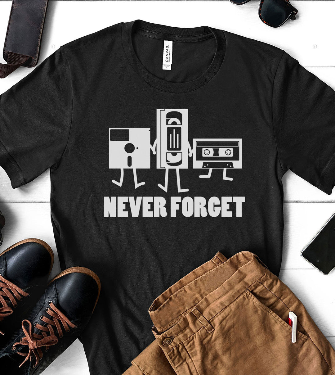 Never Forget VHS Floppy Disc - Funny Retro T-Shirt