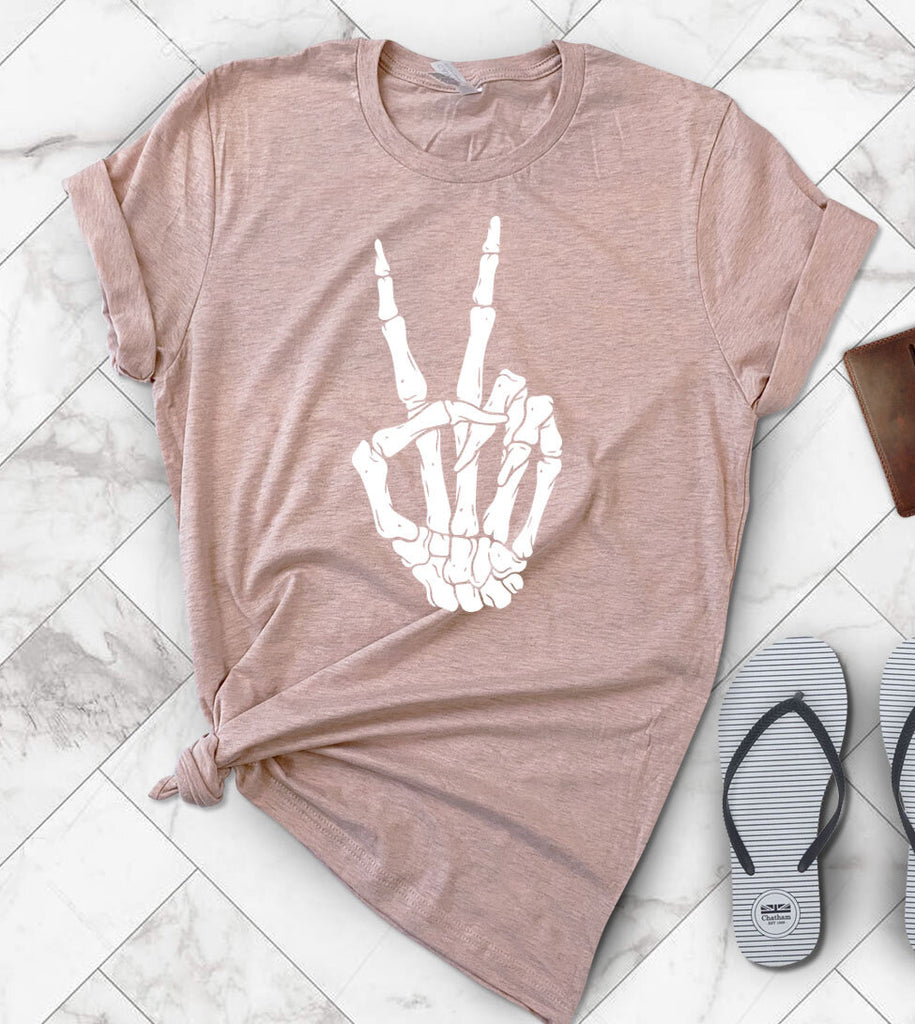 Skeleton Hand Peace Sign -  Halloween T-Shirt